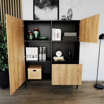 Vitrína BOLSENA, černý mat/dub artisan