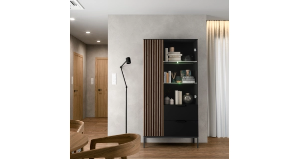 Vitrína CHRISTOBEL, černý mat/dub artisan