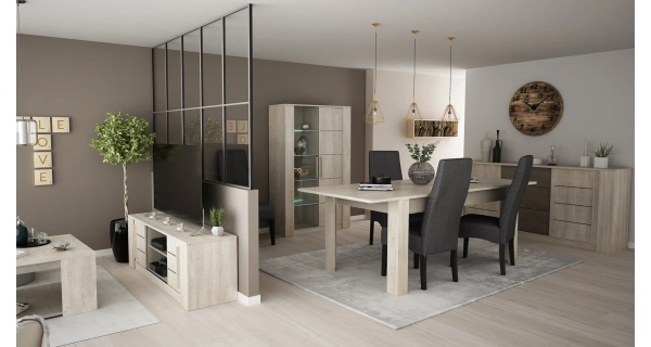 Vitrína DETLEFA 2D, champagne dub/beton béžová