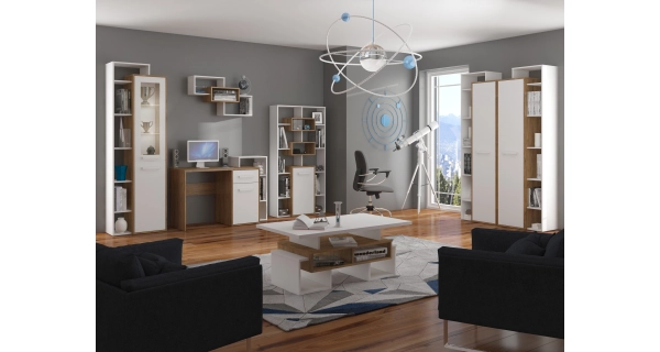 Vitrína DORINDA typ 1 levá, dub burgundský/bílá, 5 let záruka