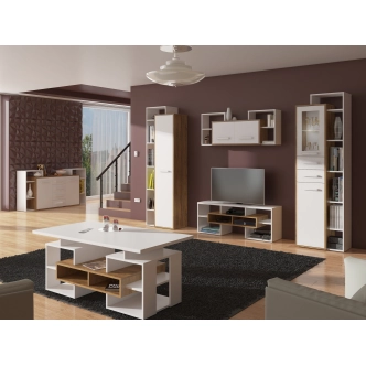 Vitrína DORINDA typ 2 pravá, dub burgundský/bílá, 5 let záruka