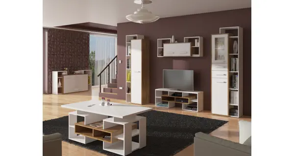 Vitrína DORINDA typ 2 pravá, dub burgundský/bílá, 5 let záruka