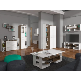 Vitrína DORINDA typ 2 pravá, dub burgundský/bílá, 5 let záruka