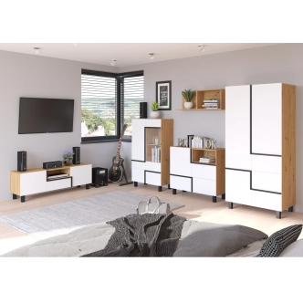 Vitrína DZENGAL 1D1S, dub artisan/bílá, 5 let záruka