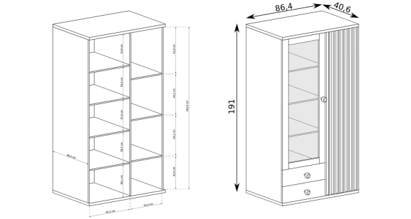 Vitrína FRAGILIS 2D2S na nohách, dub artisan/černá