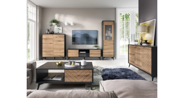 Vitrína GASEOP, černá/dub evoke