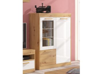 Vitrína GATTON 2D, dub artisan/bílý lesk