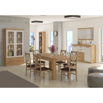 Vitrína GATTON 2D2S, dub artisan/bílý lesk, 5 let záruka