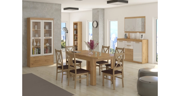 Vitrína GATTON 2D2S, dub artisan/bílý lesk, 5 let záruka