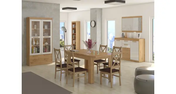 Vitrína GATTON 2D2S, dub artisan/bílý lesk