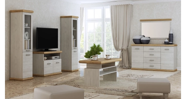 Vitrína GIROLAMO 4D, dub divoký/jasan bílý