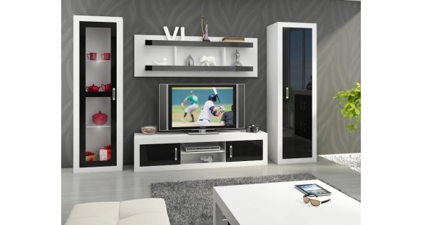 Vitrína GOUDINI, bílá/černý lesk, 5 let záruka