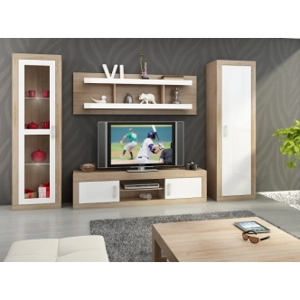 Vitrína GOUDINI, dub sonoma/bílý lesk, 5 let záruka