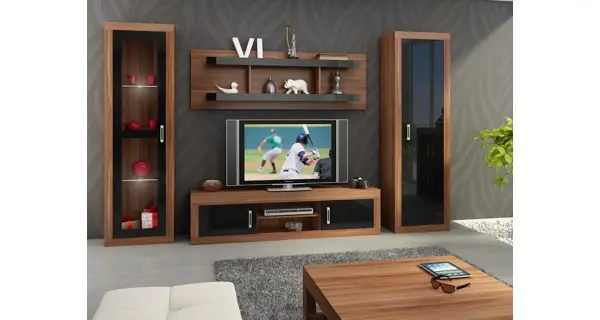 Vitrína GOUDINI, švestka wallis/černý lesk