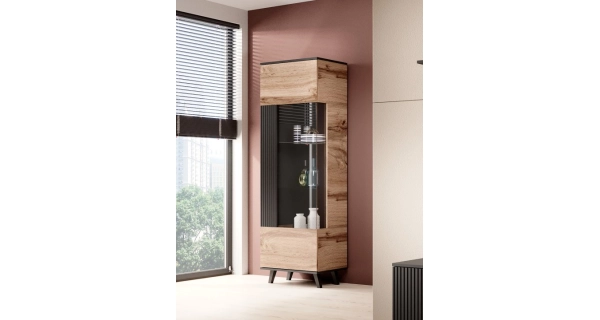 Vitrína HOLLIS 1, dub wotan/černá