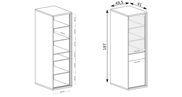 Vitrína IPPOLITO 2D1S, dub hickory