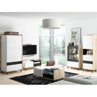 Vitrína KNUT 2D, craft zlatý/bílá/černá, 5 let záruka