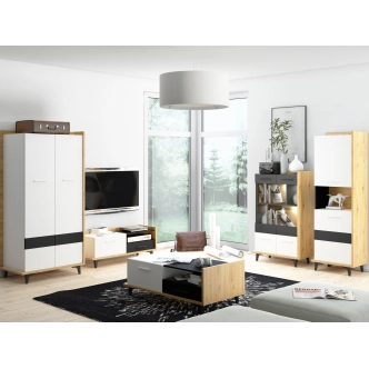 Vitrína KNUT 2D, dub artisan/bílá/černá, 5 let záruka