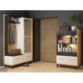 Vitrína KNUT 2D, dub artisan/bílá/černá, 5 let záruka