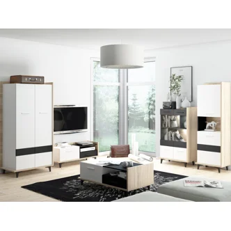 Vitrína KNUT 2D, dub sonoma/bílá/černá, 5 let záruka