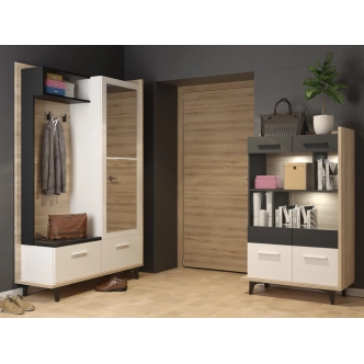 Vitrína KNUT 2D, dub sonoma/bílá/černá, 5 let záruka