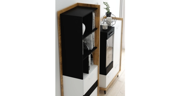 Vitrína KNUT 3D, dub burgundský/bílá/černá, 5 let záruk