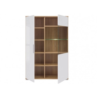 Vitrína MOCHO 1W1D/90, dub wotan/bílý lesk