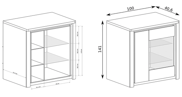 Vitrína nízká FILIKA, dub ribbeck/bílý lesk