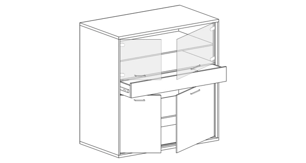 Vitrína nízká IPPOLITO 4D1S, dub hickory