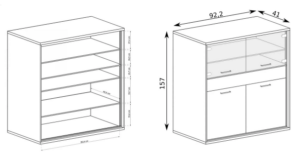 Vitrína nízká IPPOLITO 4D1S, dub hickory