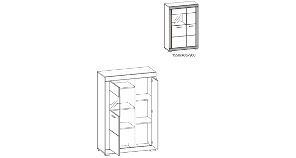 Vitrína nízká JAMASOTA 2D, bílý mat/grafit
