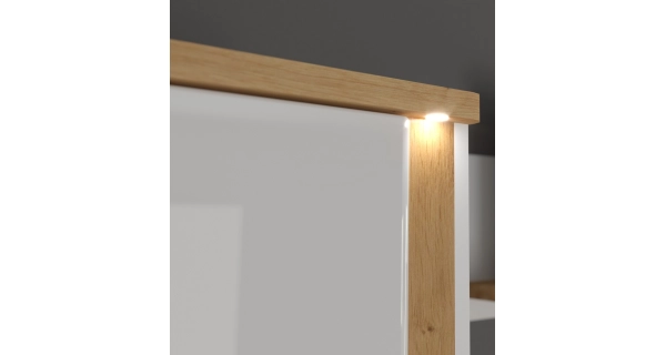 Vitrína PERPIDA 1D, alpská bílá/dub artisan/bílý lesk