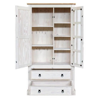 Vitrína PIMBOW 2D2S, masiv borovice, bílý vosk