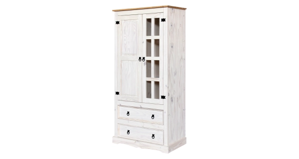 Vitrína PIMBOW 2D2S, masiv borovice, bílý vosk