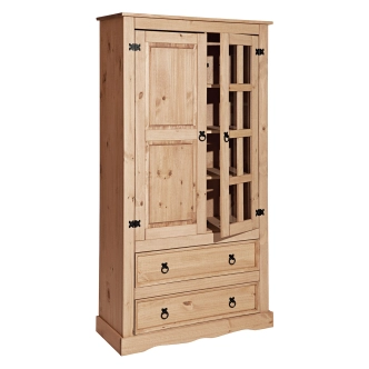 Vitrína PIMBOW 2D2S, masiv borovice, vosk