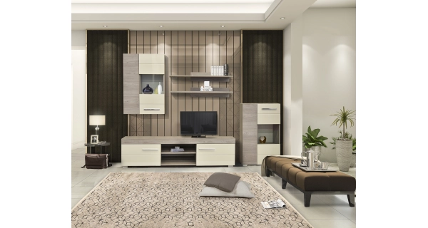 Vitrína SHARPEI, dub nordic/písek lesk