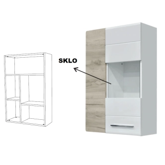 Vitrína SHARPEI, dub šedý/bílý lesk