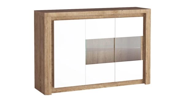 Vitrína široká FILIKA s LED osvětlením, dub ribbeck/bílý lesk