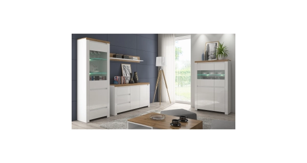 Vitrína VENUSTA 1D1W1S, bílý lesk/dub wotan