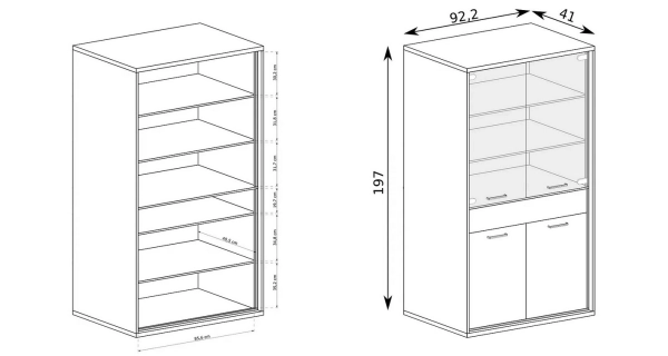 Vitrína vysoká IPPOLITO 4D1S, dub hickory