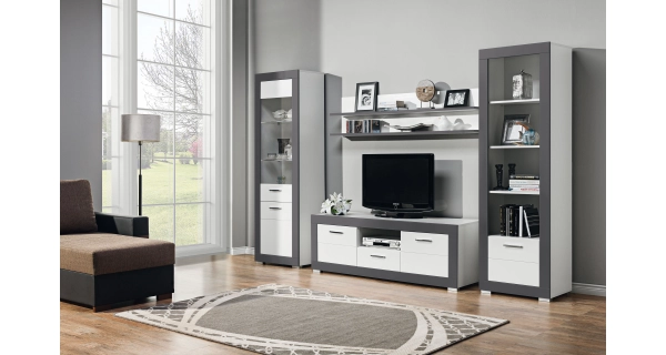 Vitrína vysoká JAMASOTA 2D, bílý mat/grafit