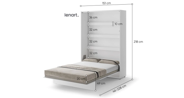 Výklopná postel HOYA I 140x200 cm, bílý lesk/bílý mat