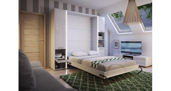 Výklopná postel NOET III 90x200 cm, bílý lesk/bílý mat