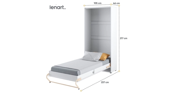 Výklopná postel NOET III 90x200 cm, bílý lesk/bílý mat