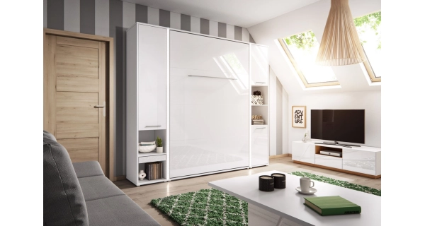 Výklopná postel NOET III 90x200 cm, bílý lesk/bílý mat