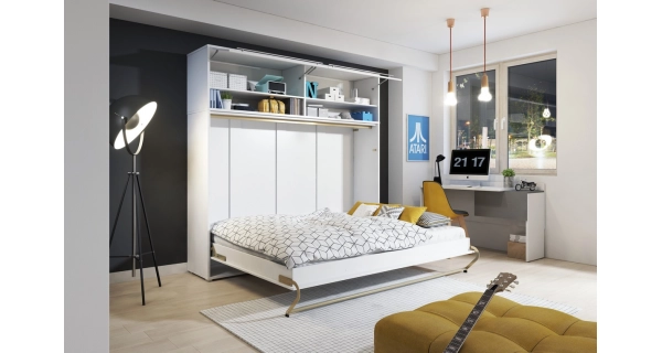 Výklopná postel NOET VI 90x200 cm, bílý lesk/bílý mat