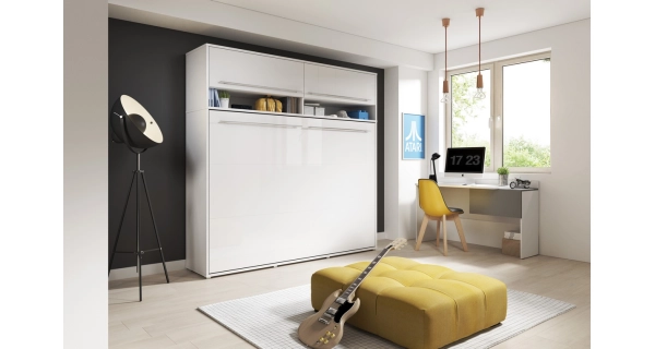 Výklopná postel NOET VI 90x200 cm, bílý lesk/bílý mat