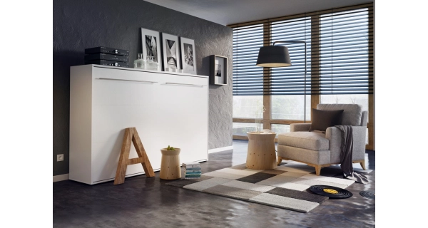 Výklopná postel NOET VI 90x200 cm, bílý lesk/bílý mat