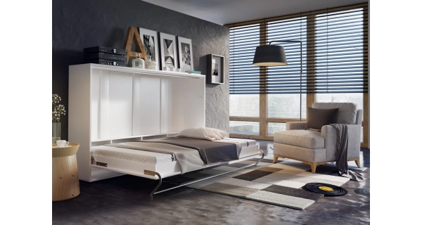 Výklopná postel NOET VI 90x200 cm, bílý lesk/bílý mat