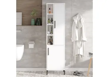 Vysoká koupelnová skříňka FENTORA, bílá